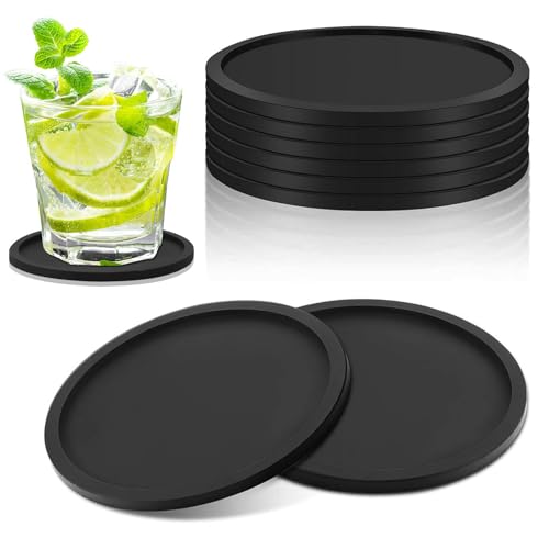 Funalix Juego de 10 Posavasos de Silicona Redondos, Antideslizantes Posavasos de Silicona, Aislantes y Lavables para Hogar, Bar, Tazas de Café y Cerveza (Negro)
