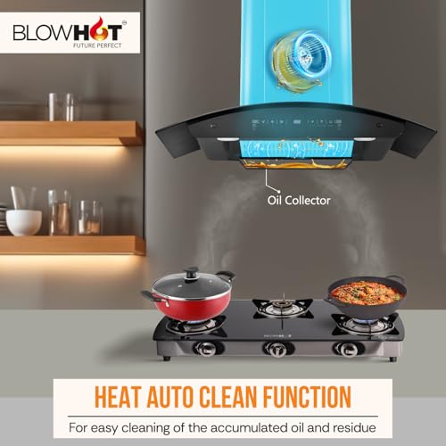 Image of BLOWHOT 90cm 1300 m /h Filterless Autoclean Kitchen Chimney With Installation Kit, Touch+Motion Sensor, Stylish Curved Hood, Oil Collector, 15 Year Warranty on Motor By Blowhot (EVANA L BAC MS)