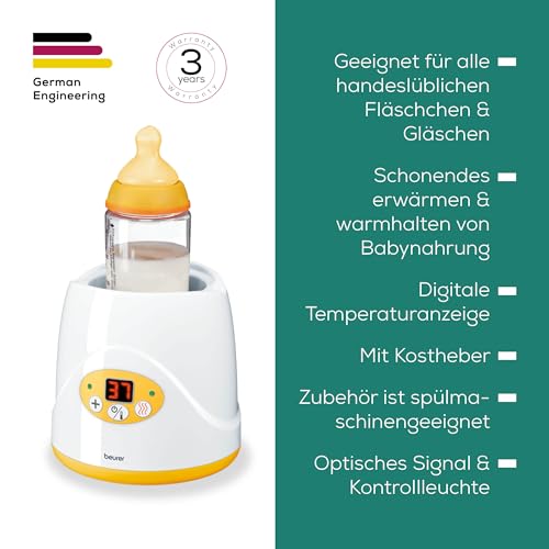 Beurer BY 52 Babykost- und Fläschchenwärmer, Erwärmen und Warmhalten von Babynahrung, 8 Minuten Aufwärmzeit, digitale Temperaturanzeige, passend für alle handelsüblichen Babyflaschen, 1 Stück