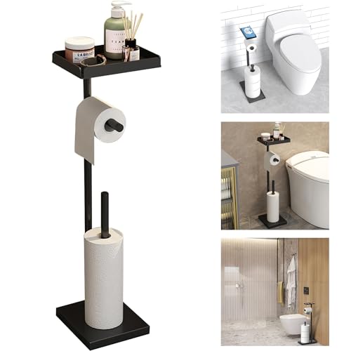 Mylindde Toilet Paper Holder Tissue Paper Roll Dispenser Storage Multifunction & Free-Standing Toilet Paper Holder Durable Toilet Paper Holders for 3-4 Rolls (A)