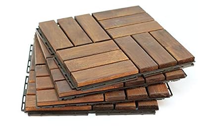 Acacia Teak Wood Flooring Floor Tile - Great Backyard Decor to Update Your Look! Replace That Vinyl Flooring or a Great Way To Cover That Old Decking or Paver Floors. 10 SQ/FT Per Box. 12" x 12" Tiles