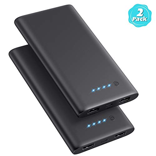 Ekrist ?Lot de 2? Batterie Externe 10000mAh, Ultra Mince, Charge Rapide, 2 Ports USB Sortie, ?Grantie 24 Mois? Chargeur Portable Batterie de Secours pour iPhone iPad Samsung Sony Wiko etc.