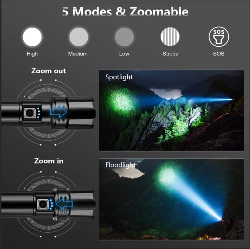 Gohoman Rechargeable Led Flashlights High Lumen - Super Bright 200000 Lumens Flashlight With 5 Modes Zoomable, High Powered Flash Light With Pouch, Powerful Handheld Flashlight For Camping(2-Pack) #TOP2