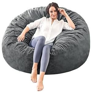 Bean Bag Chairs for Adults – 3′ Memory Foam Furniture BeanBag Chair – Kids/Teens Sofa with Soft Micro Fiber Cover – Round Fluffy Couch for Living Room Bedroom College Dorm – 3 ft, Grey