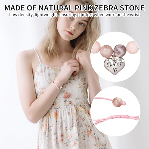 VilaGi 16 Year Old Birthday Gifts for Girls,16th Birthday Gifts for 16 Year Old Girls,Natural Stone Heart Sweet Birthday Bracelets for G/irls,Presents for Daughter Sister Granddaughter Niece,&Cards - Image 3