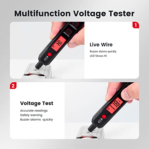 Kaiweets Voltage Tester/12V-300V Non-Contact And Contact Voltage Pen With Ncv, Live/Null Wire Tester Electrical Tester With Lcd Display Buzzer Alarm Wire Breakpoint Finder (More Accurate No Gloves) #TOP5