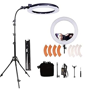 GSKAIWEN 18 Zoll 65W LED Make-up Ringlicht mit Spiegel für Augenbrauen-Täto, Wimpernverlängerung, Beauty und Studio-Videofotografie, Licht mit Stativ, Handyhalter, Spiegel und Tragtasche