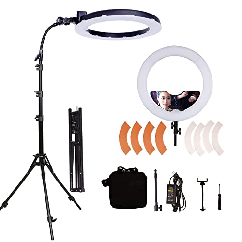 GSKAIWEN 18 Zoll 65W LED Make-up Ringlicht mit Spiegel für Augenbrauen-Täto, Wimpernverlängerung, Beauty und Studio-Videofotografie, Licht mit Stativ, Handyhalter, Spiegel und Tragtasche