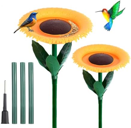 Sunflower Standing Bird Feeder Outdoor(2PCS),Bird Bath Feeders Bowl for Outdoor,Bowl Bird Feeder Flower Shape Bird Feeding Tray,Garden Decor Stake,Wild Bird Watcher,Gifts for Bird Lovers