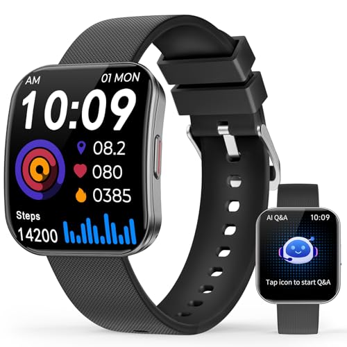 Smart Watch for Men Women, Bluetooth Calls, AI Dial, AI Q&A,1.85HD AMOLED Curved Display Fitness Watch with Heart Rate/Sleep/SpO2/Stress Monitor, 110+ Sports Depth Waterproof Smartwatch, Matte Black