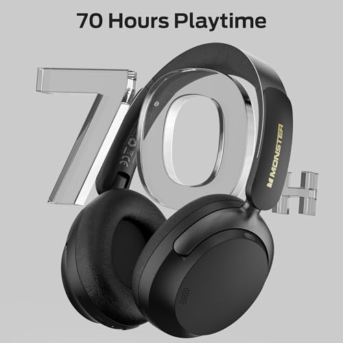 Image of Monster Persona 3rd ANC Bluetooth Headphones, Over Ear Headphones with Bluetooth 5.4, 70 Hours Playtime Noise Cancelling Headphone with Mic, Foldable Lightweight Headset Comfort Fit, Black