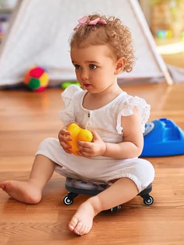 Lanstics Banco de assento baixo com rodas giratórias universais de couro, banco de cadeira com rodin