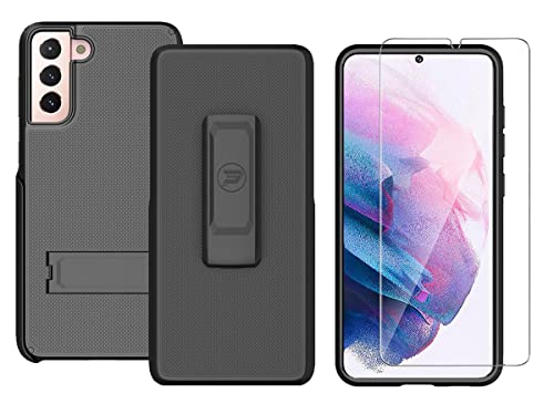 Wireless ProTech Case compatible with Samsung Galaxy S21+ (PLUS) 5G (Screen Size 6.7 inch only) Dual Layer Hybrid Case and Belt Clip Holster Combo includes Screen Protector