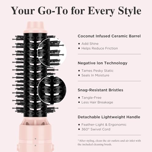 Image of Aima Beauty Blow Dryer Brush Set - 4-in-1 Round Brush Blow Dryer Adds Shine, Smooth, Curl & Volume for Short to Medium Hair, Interchangeable 1 inch & 1.25 inch Round Barrel, Ionic Frizz Control, Pink