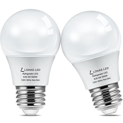 LOHAS Refrigerator Light Bulb, 40W Equivalent 120V A15 Fridge Waterproof Bulbs, 5W E26 Medium Base Daylight White 5000K for Freezer Home Kitchen Lighting, Non-dimmable, 2 Pack #1