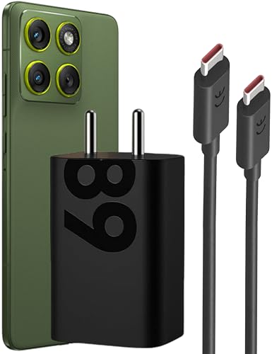 Image of HANYCONY 68W Turbo Charger for Motorola Devices | Includes USB-C Cable | Compatible with Edge 60 50 Pro Razr 50 Ultra G84 G54 E40 G35 & USB-C Phones | Original Power Charging Speed - Black