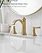 HEYMYTAP Brass Bathroom Waterfall Faucet, 4-16 Inch Brushed Gold Bathroom Faucet Widespread Bathroom Sink Faucet, 2 Handles Bathroom Faucets for Sink 3 Hole with Pop Up Drain, Water Hoses