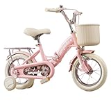 Qobvoeh 自転車、子供用自転車、幼児用自転車、補助輪とバスケット付き子供用自転車、折りたたみ式、高さ調節可能、組み立て簡単、男の子、女の子、子供、小学生、誕生日プレゼントに最適、 (16インチ,ピンク) [並行輸入品]