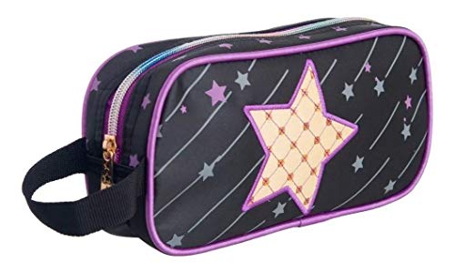 Kit Mochila Juvenil 4 Rodinhas 360º Feminina Estrela G Preta/Violeta