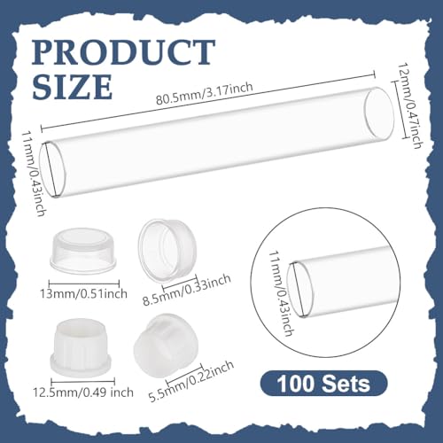 Image of AHANDMAKER 100 pcs PVC Plastic Tube Storage Tube Bead Containers with lid, Transparent Storage Test Tubes for Sample, Toothpicks Bead Craft Supply Storage (3.17 x 0.43 inch)