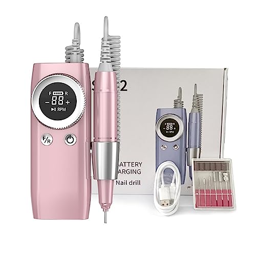 Lima Electrica Uñas, Taladro de uñas de 45000RPM for manicura con pantalla LCD, lijadora de uñas, torno de uñas recargable, taladro eléctrico inalámbrico for uñas de Gel(Pink)