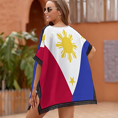 TAIZIYEAH Elegant Casual Philippines Flag Beach Swim Cover for Women Girl's Summer Sun Beach One Size2