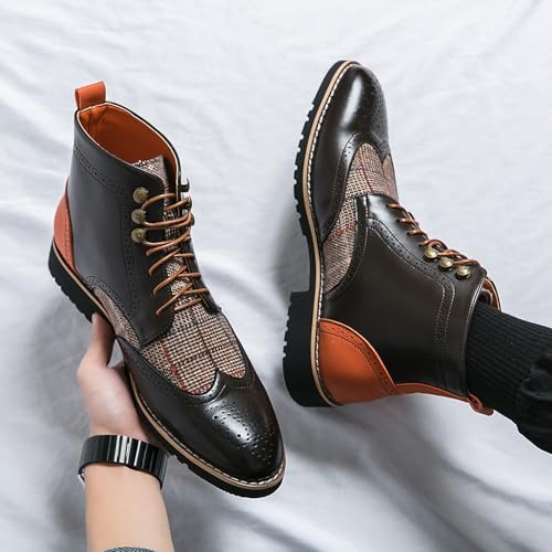 Mens Chukka Boots Pointed Toe Brogue Patchwork Ankle Boots Lace Up Casual PU Leather Shoes for Men3