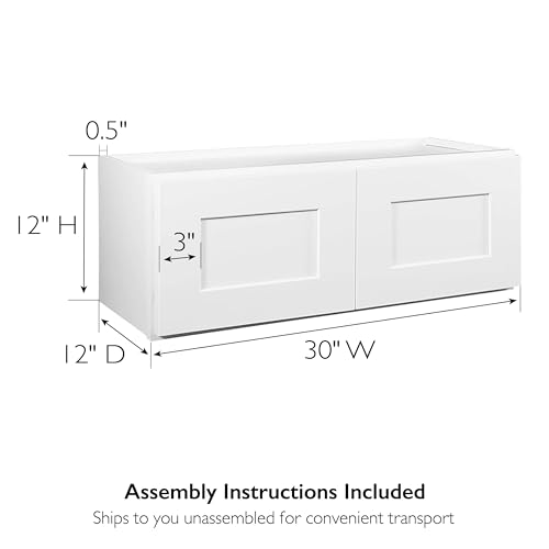 Image of Design House Brookings Kitchen Bridge Cabinet, Soft-Close Doors, Shaker Style, Solid Wood Face & Door Frame, Finished Interior, Easy-To-Assemble, White, 30.0 in. W x 12.0 in. H x 12.0 in. D, 561621