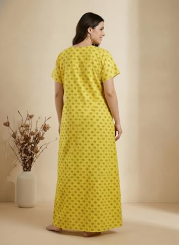 Image of Bahumaan Pure Cotton Nighty for Woman | Floral Gown for Women Nightwear with Pocket | Cotton Nighty for Women Stylish | Perfect for Daily Comfort | Maxi Women