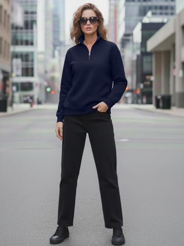 Image of LEOTUDE Women's Half Zip Sweatshirt | Boyfriend Loose Fit Winter Pullover (Black Color)