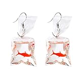 Funny Acrylic Goldfish and Starfish Drop Earrings Unique Water Bag Shape Dangle Cute Charm Resin Jellyfish Hook Earrings Dainty Jewelry Earrings for Women - red