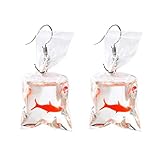 Funny Acrylic Goldfish and Starfish Drop Earrings Unique Water Bag Shape Dangle Cute Charm Resin Jellyfish Hook Earrings Dainty Jewelry Earrings for Girls Women - red