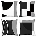 BREASOME Fundas Cojines 45x45 cm, Juego de 4 Fundas de Cojin Patchwork Geométrico Blanco Negro y Gris Fundas de Almohada Decorativas Cuadradas de Poliéster para Sofá Dormitorio Sala de Estar