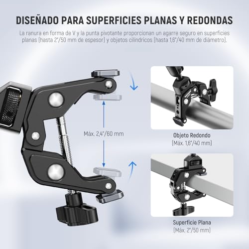 NEEWER Magic Arm Soporte para Cámara, Soporte Elevado de Escritorio para Teléfono y Micrófono, Brazo Boom Articulado de 22 Pulgadas con Abrazadera C, Roscas de 1/4" 3/8" para ARRI para Micrófono - imagen 4