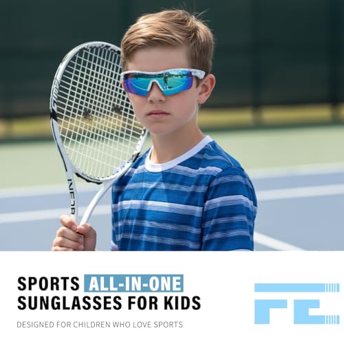 Image of FEISEDY Kids Polarized Sports Sunglasses, TR90 UV400 Baseball Cycling | LightWeight Wrap-Around for Boys Girls, TAC Polarized Lens blocks 100% UVA /UVB, Baseball /Softball /Cycling /Running B2454