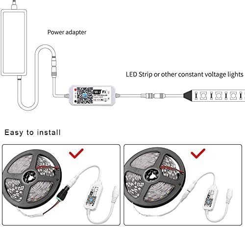 Miniatura 5 de Controlador WiFi inteligente LED, tira de luces LED de un solo color, controlador WiFi compatible con Android iOS, tira de luz LED de 5-28 V 96 W,