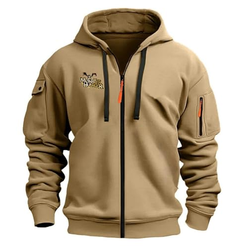 WZYRZ Sudadera deportiva con capucha para hombre con estampado de Monster Hunter, informal, con cremallera y manga larga, para primavera y otoño, con capucha informal,F-m