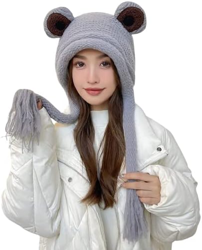 NictionBeanie Hat for Women Fashion Slouchy Knit Skull Beanie Cap Cute Plush Warm Frog Hat Beanies Hat Winter Casual Beanies Hat