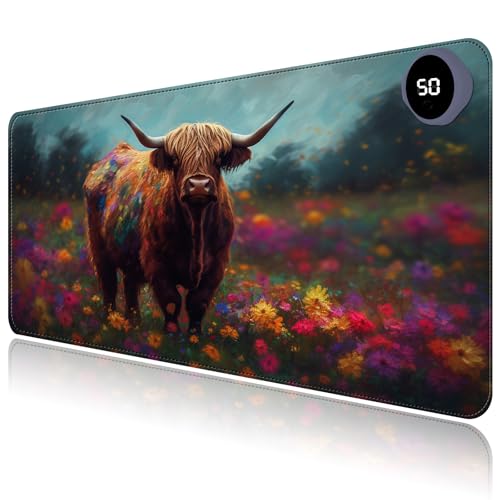 Tapis de souris chauffant 60x36.6 cm avec arrêt automatique et motif vache