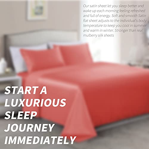 Cobedzy 4 Piece Luxury Queen Sheet Set, Soft Silky Bed Sheets Queen Set, Coral Satin Sheet Set With 1 Deep Pocket Fitted Sheet 1 Flat Sheet 2 Satin Pillowcases #TOP7