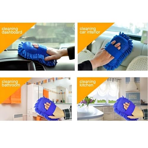 Image of 2-in-1 Chenille Hand Duster with Microfiber Mitt & Sponge - Soft Grip Handle, Car & Home Cleaning Tool for Dusting Dashboards, Furniture, Electronics & Interior Surfaces-Multicolor-1 pcs