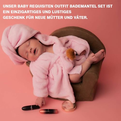 Xanewza 6 Stück Neugeborenen Fotografie Requisiten, Baby Fotoshooting Kostüme, Bademäntel Badetuch Outfit mit Hausschuhe Gurke Foto Requisiten für Kleinkind Jungen Mädchen 0-6 Monate(Rosa)