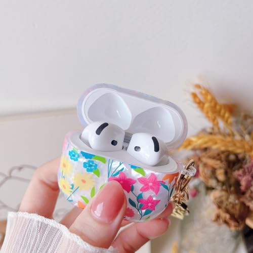 Image of MINSCOSE for Glitter AirPods 4 Case,Cute Shell Pattern Flower Design with Floral Keychain,Soft TPU Anti-Drop Shockproof Cover with Cleaner Kit for Women Girls for AirPods 4-Colorful
