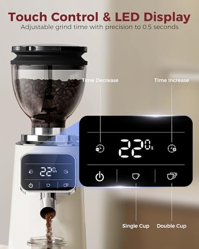 Tuni G3 Commercial Grade 64mm Flat Burr Coffee Grinder, 100 Grind Settings Electric Espresso Grinder with Single Dose, Touchscreen Display & Anti-Static Tech, All-Metal Stainless Steel Body, Ivory - 3