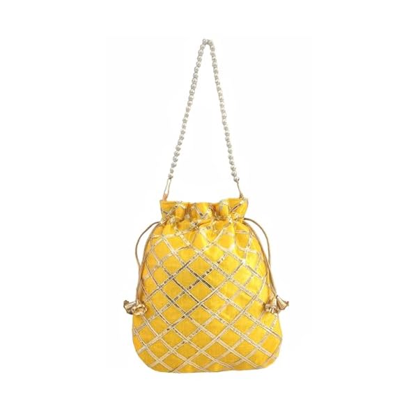 DUCHESS Women's Gota Patti Lemon Potli Bag Purse with Pearl Handle (Pack of 10) - Image 6