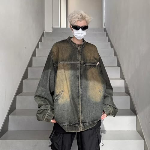 Vintage Denim Jacket for Women Oversized Jean Jacket Men Grunge Long Sleeve Cute Zip Up Y2K Coat Jacket Goth Clothes4