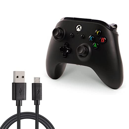 Charger Charging Cable for Xbox One Controller, Micro USB 2.0 Play Data Sync Nylon Braided Cord for Playstation 4, PS4 Slim/Pro Controller, Samsung Galaxy, Android Phone (Black-9 Feet)