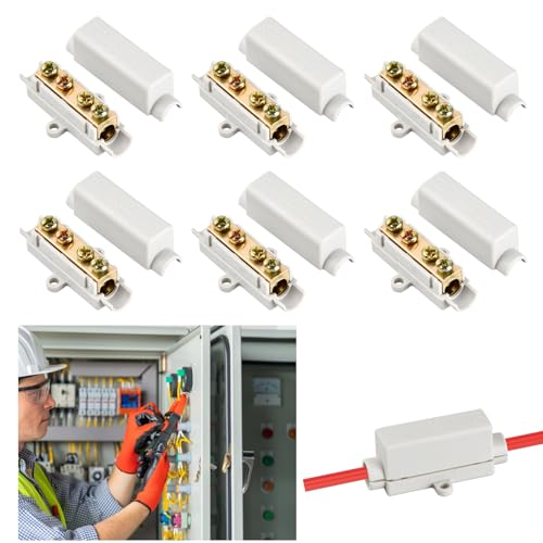 Kioiner 6 Piezas Bloque de Terminales, Conector de Cable de Latón, Empalmes Cables Electricos con Carcasa ABS, 1000V, 100A, Bloques de Terminales para Cables de 2,5 a 16 mm²