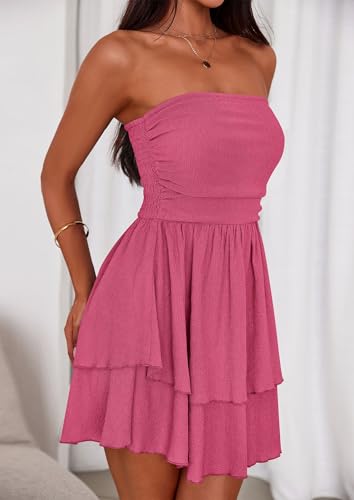 Image of PRETTYGARDEN Women's 2026 Summer Strapless Tube Mini Dress Off Shoulder Smocked Ruffle A Line Flowy Short Party Club Dresses