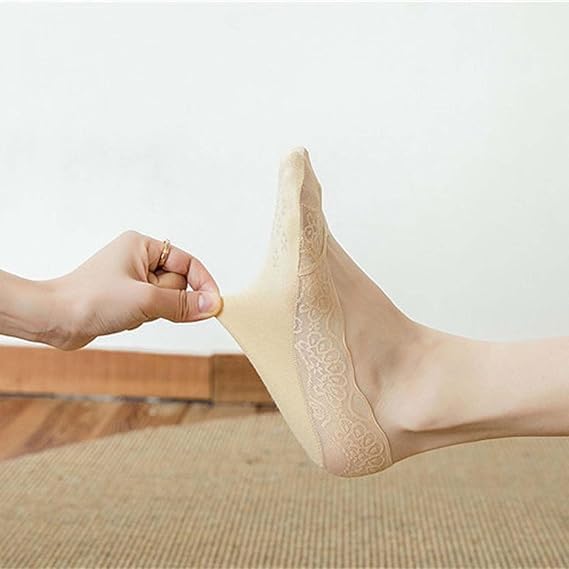 Lace No Show Liner Socks for Women, 5 Pairs Women's Lace No Show Socks Low Cut Non Slip Invisible Boat4